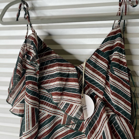 Luxxel Asymmetrical party evening dinner dress | Forest Green and Brown - Picture 5 of 6